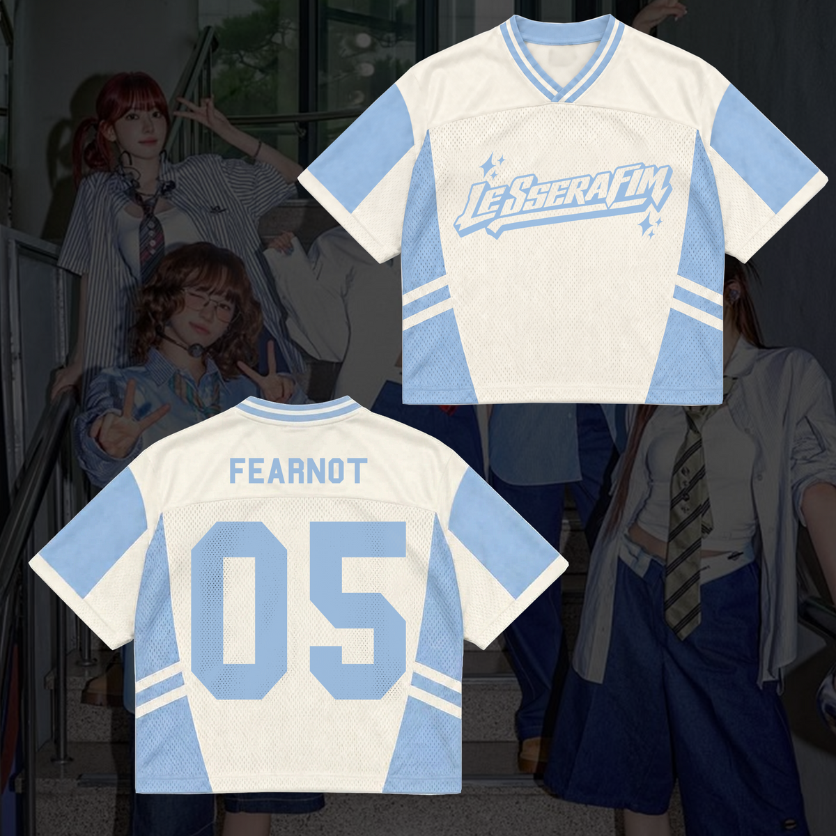 LE SSERAFIM Made My Night Tour Petrolfarbenes/Pinkes Mixed-Mesh-Trikot Fan-Geschenke