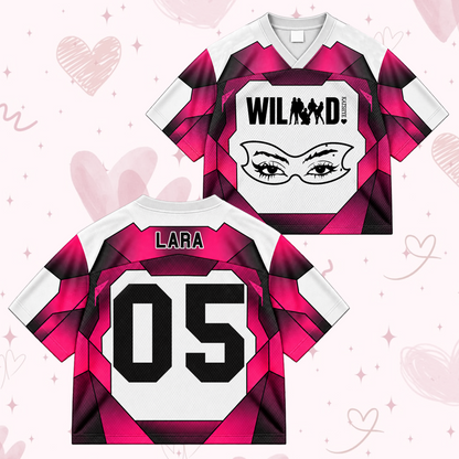 Katseye Wild Album The Wildworld Tour Mixed Mesh Jersey Pink Colorblock Sporty Shirt For EYEKONS Fans