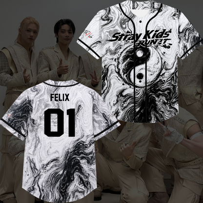 Stray Kids Run It World Tour Graphic Baseball Jersey White Marble Kpop Streetwear Gift For Fans