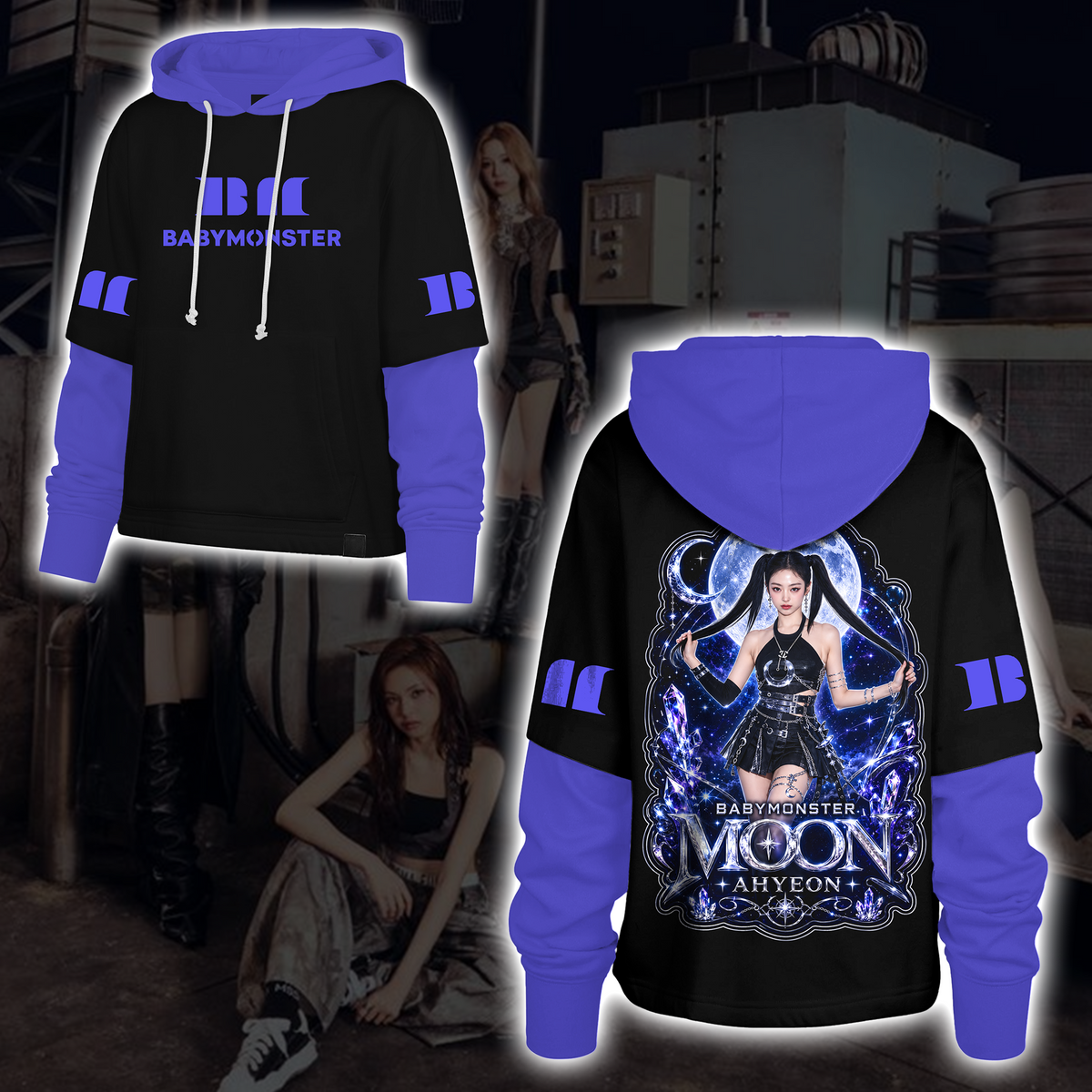 Dreamy Choom Tour Babymonster Moon Dark Aesthetic Shortstop Hoodie Halloween Gift for Fans