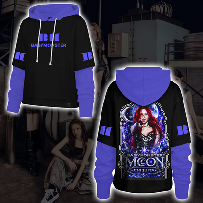 Dreamy Choom Tour Babymonster Moon Dark Aesthetic Shortstop Hoodie Halloween Gift for Fans