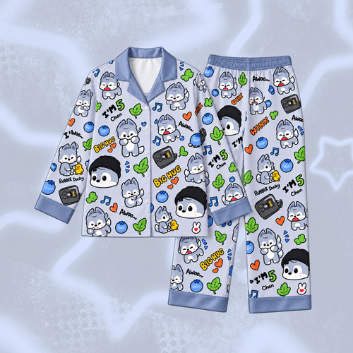 Charming Stray Kids Club Bang Chan Wolf Chan Mascot Pastel Doodle Pajama Set For Stay