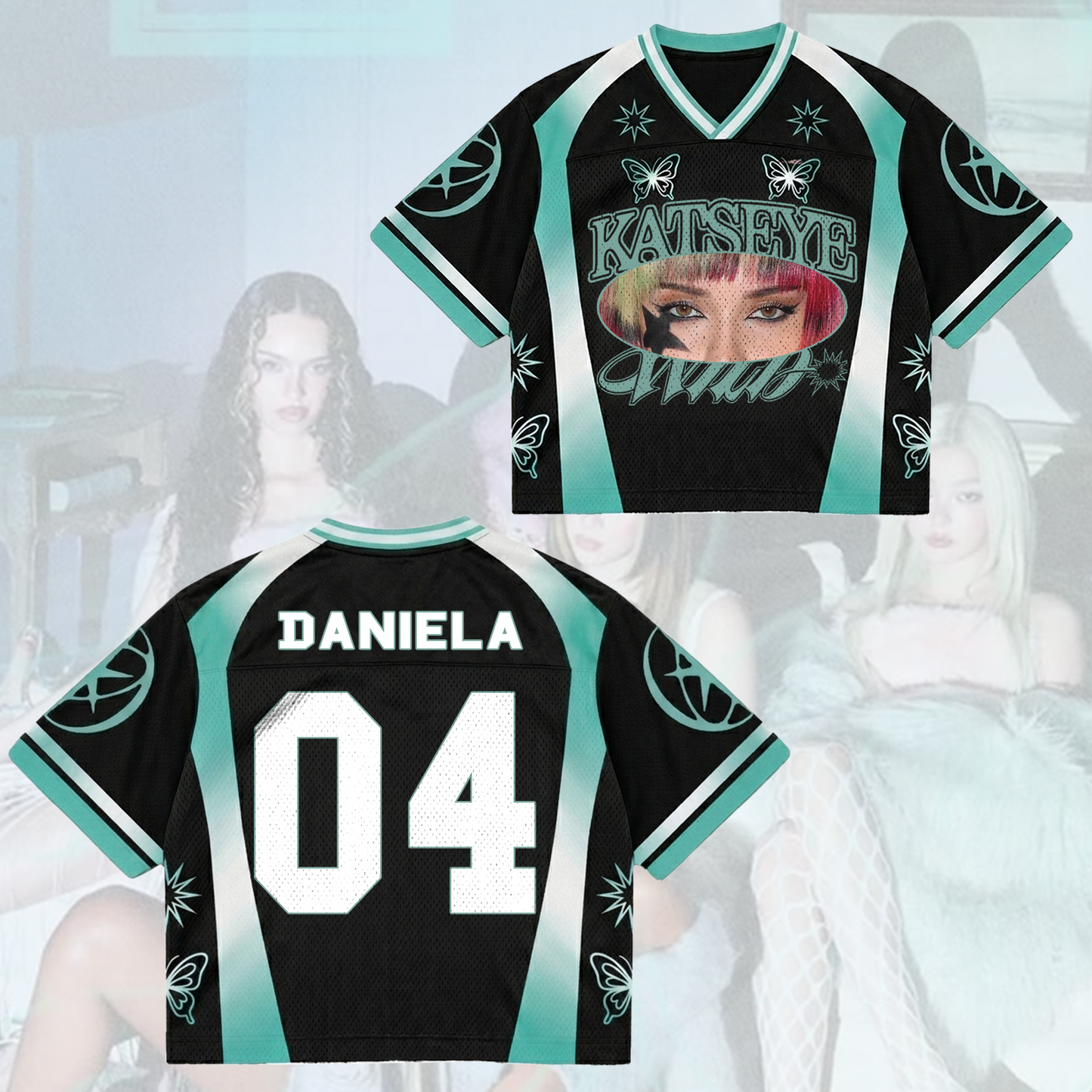 KATSEYE Eye Butterfly Mixed Mesh Jersey Streetwear Gift To Fans