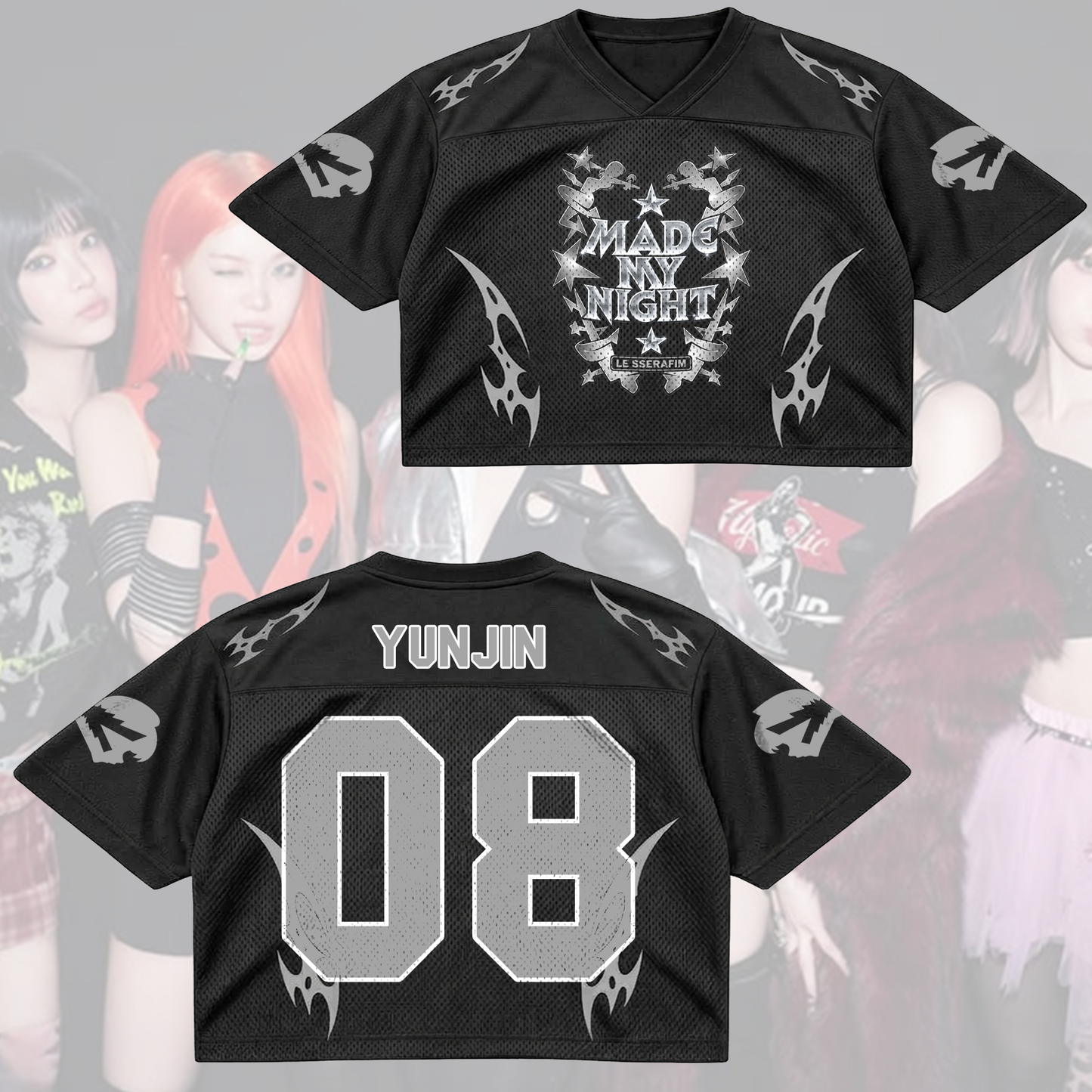 Metal LE SSERAFIM Pureflow Tour Mixed Mesh Jersey  Made My Night Fan Gifts