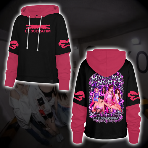 Electric Hot Pink LE SSERAFIM Pureflow Concert Shortstop Hoodie Fan Merch
