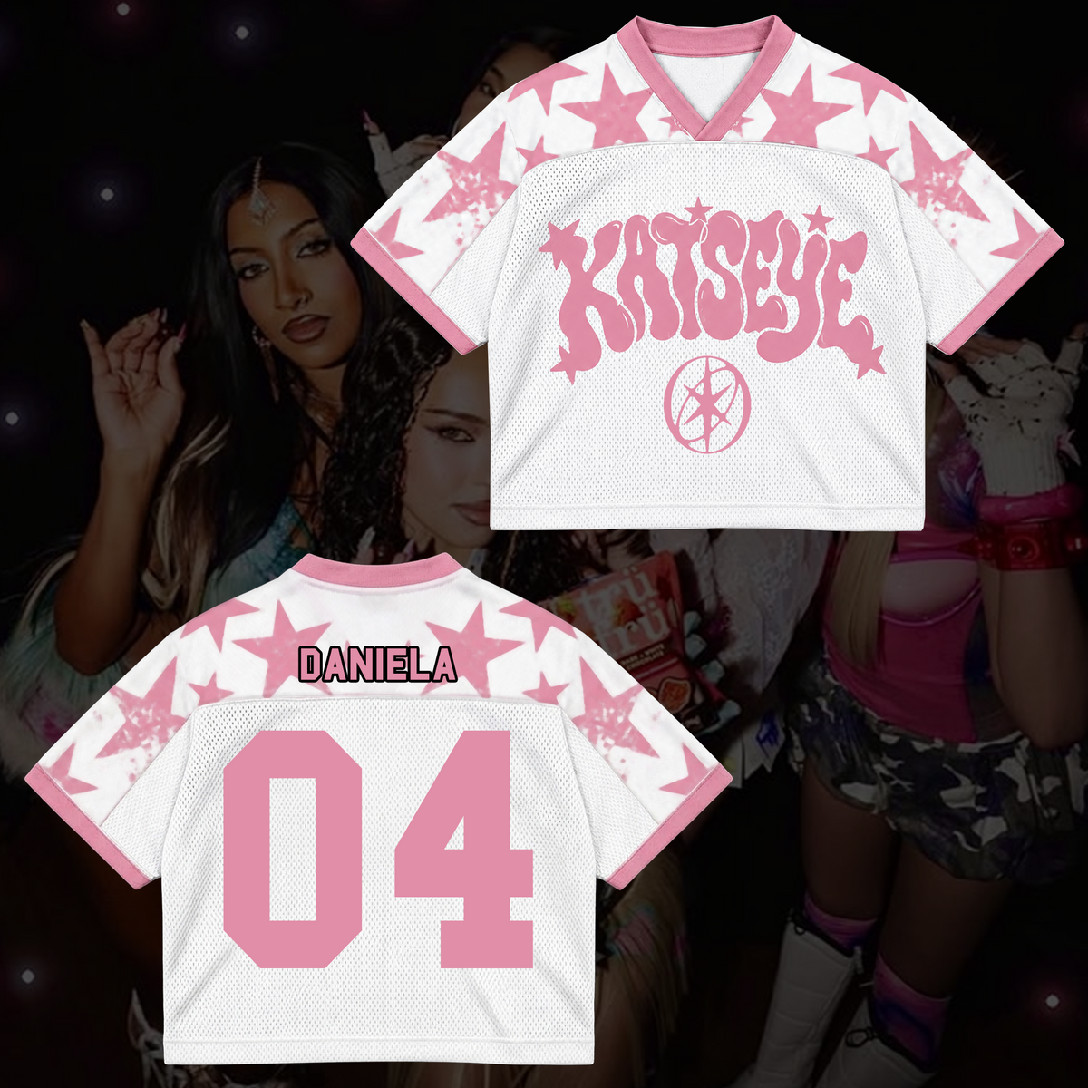 KATSEYE Pink Star Mixed Mesh Jersey The Wildworld Tour Merch Gift For Fans