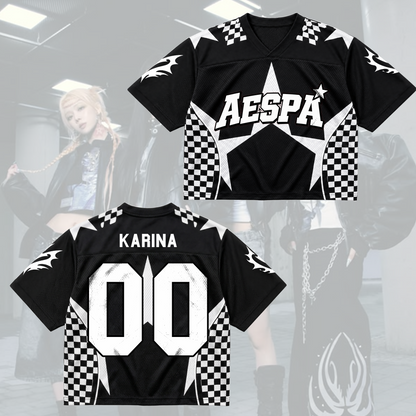 Checkered Aespa Synk Complexity Tour Mixed Mesh Jersey Special Fan Gifts