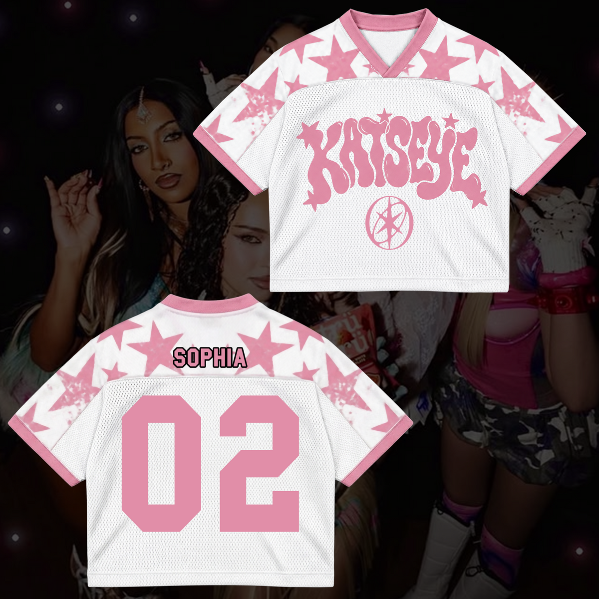 KATSEYE Pink Star Mixed Mesh Jersey The Wildworld Tour Merch Gift For Fans