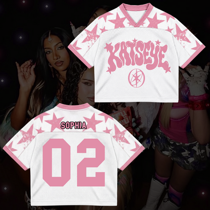 KATSEYE Pink Star Mixed Mesh Jersey The Wildworld Tour Merch Gift For Fans