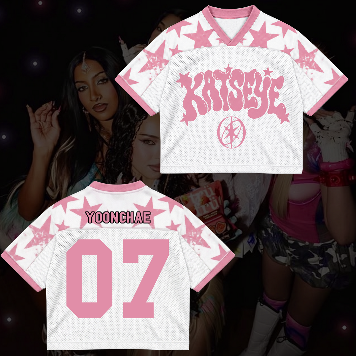 KATSEYE Pink Star Mixed Mesh Jersey The Wildworld Tour Merch Gift For Fans