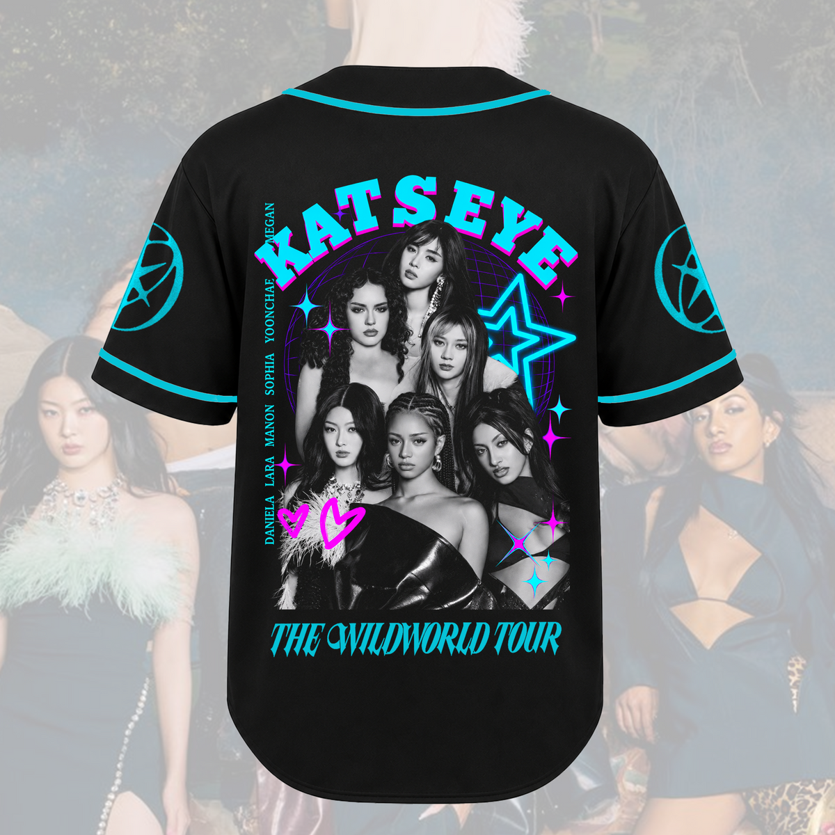 Katseye The Wildworld Tour Cyberpunk Neon Teal Baseball Jersey Gift for Fans