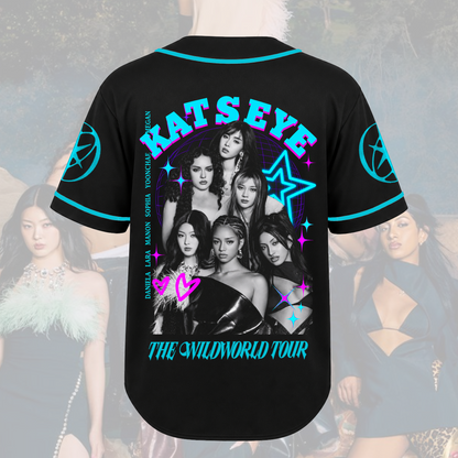 Katseye The Wildworld Tour Cyberpunk Neon Teal Baseball Jersey Gift for Fans