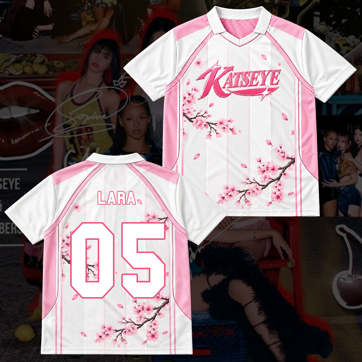 KATSEYE Pink Floral Winged Neck Baseball Shirt The Wildworld Tour Gift for Fan