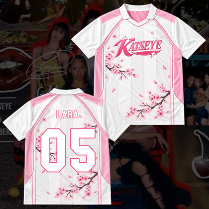 KATSEYE Pink Floral Winged Neck Baseball Shirt The Wildworld Tour Gift for Fan