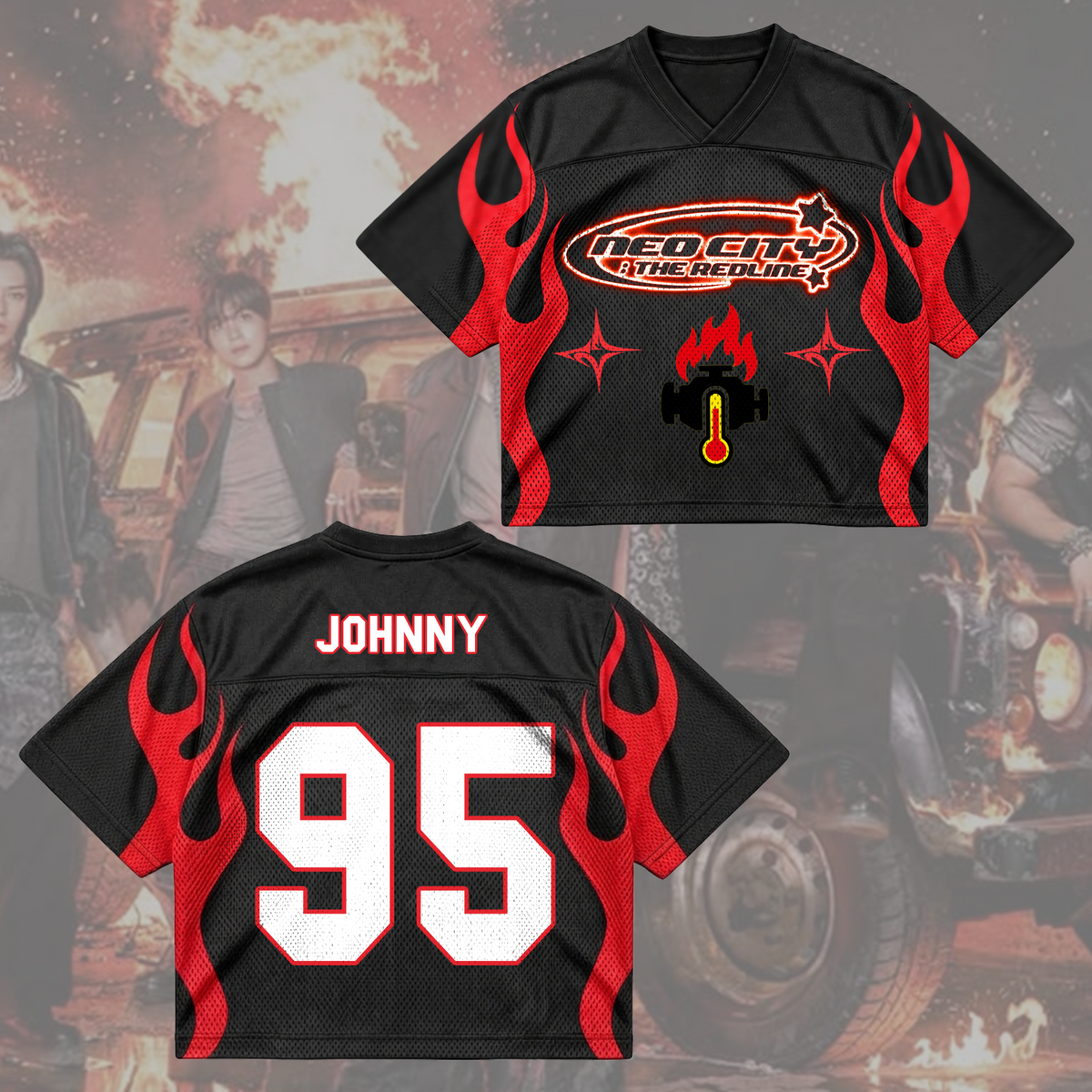 NCT 127 The Redline Tour Cyber Red Flame Mesh-Mix-Trikot Geschenk für Fans