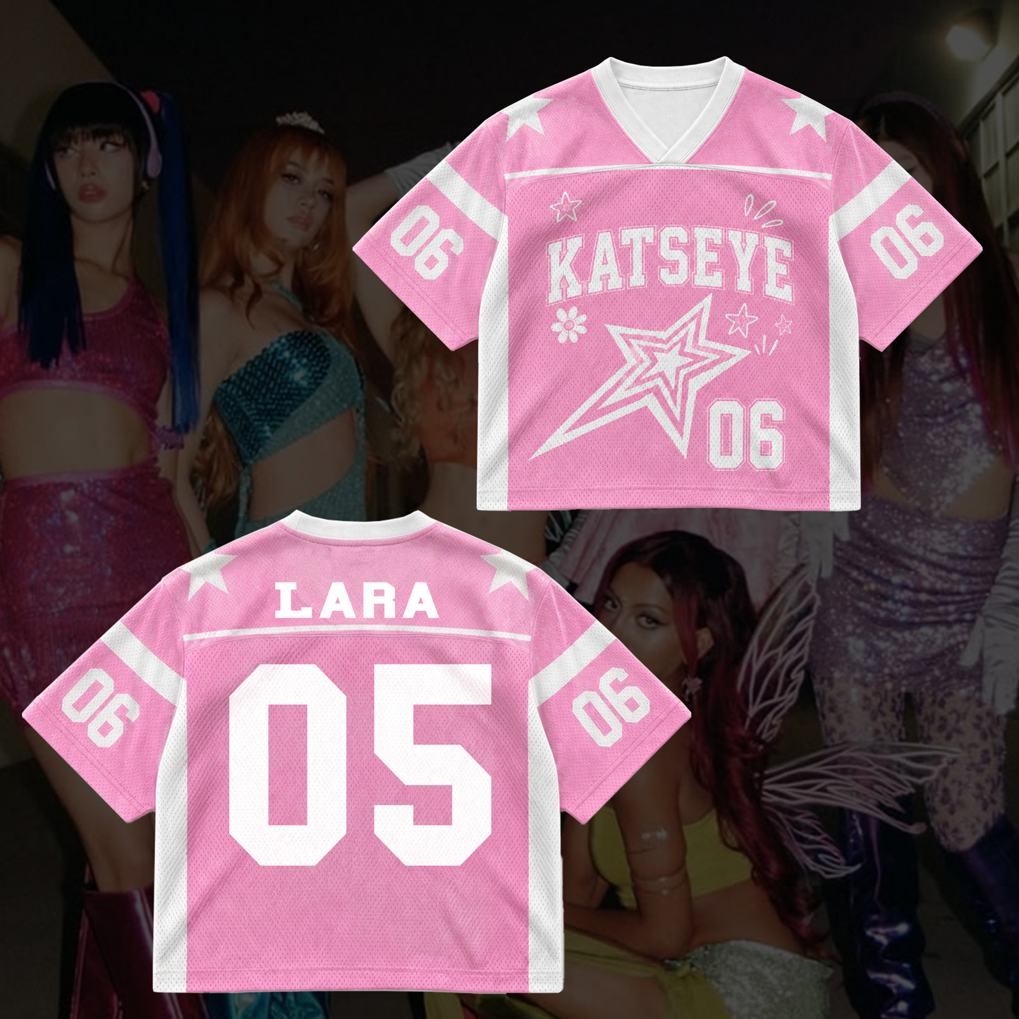 KATSEYE Pink Star Mixed Mesh Jersey Concert Merch Gift For Fans