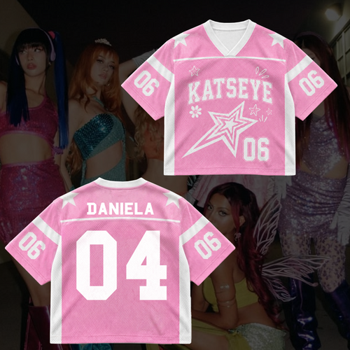 KATSEYE Pink Star Mixed Mesh Jersey Concert Merch Gift For Fans