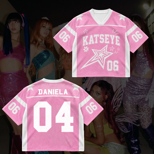 KATSEYE Pink Star Mixed Mesh Jersey Concert Merch Gift For Fans