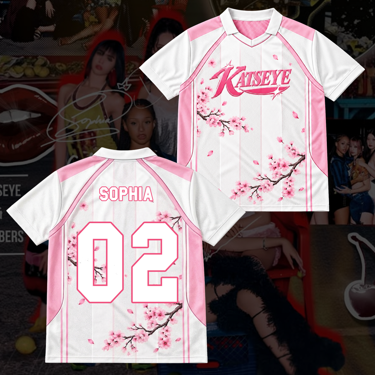KATSEYE Pink Floral Winged Neck Baseball Shirt The Wildworld Tour Gift for Fan