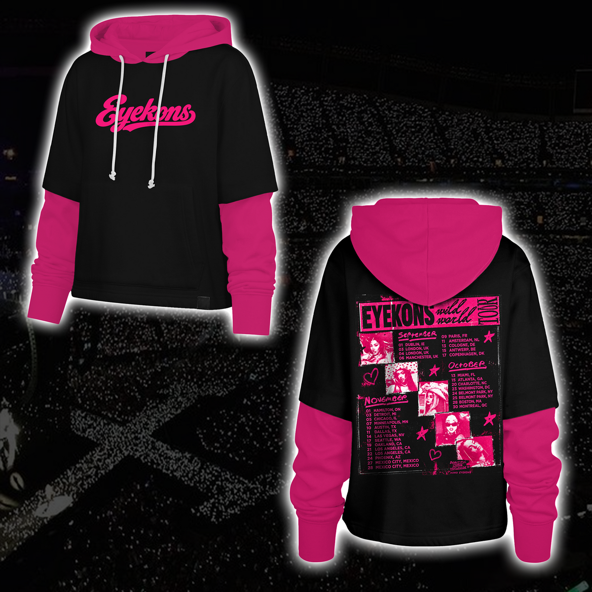 Fierce Wild World Tour Eyekons Club Tour Dates Y2K Cyberpunk Shortstop Hoodie For Eyekons
