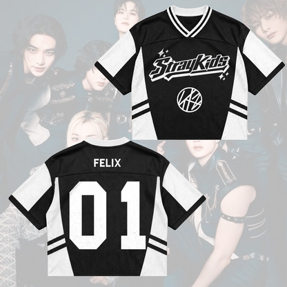 Retro Stray Kids This That Mixed Mesh Jersey Run It Tour Geschenk für Fans