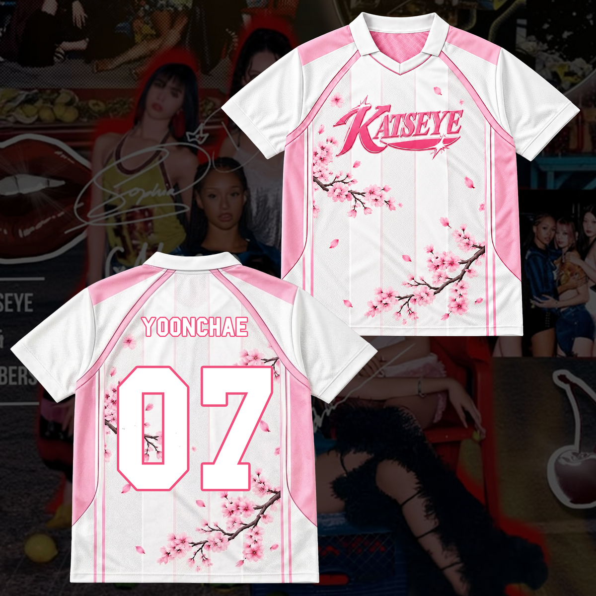 KATSEYE Pink Floral Winged Neck Baseball Shirt The Wildworld Tour Gift for Fan
