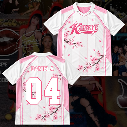 KATSEYE Pink Floral Winged Neck Baseball Shirt The Wildworld Tour Gift for Fan