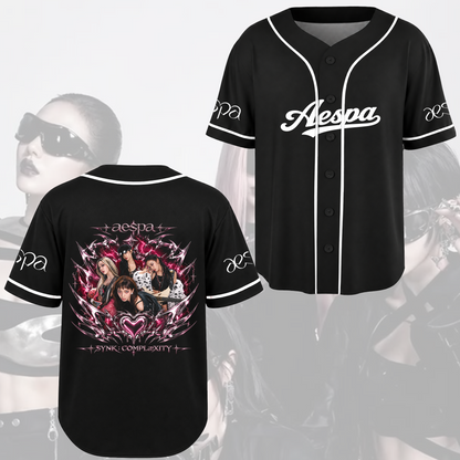 Aespa Synk Complexity Tour Liquid Metal Heart Baseball Jersey Gift For Fans