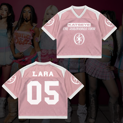 Chic KATSEYE The Wildworld Tour Mixed Mesh Jersey Pastel Pink Streetwear Fan Gifts