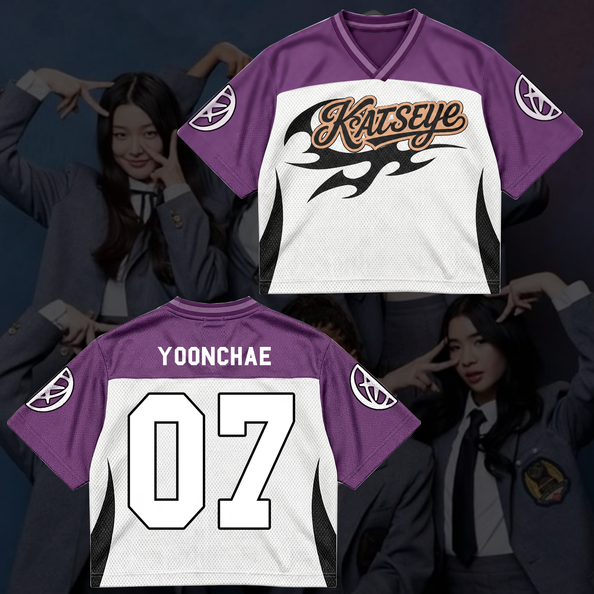 KATSEYE Purple Flame Streetwear Mixed Mesh Jersey For Fans