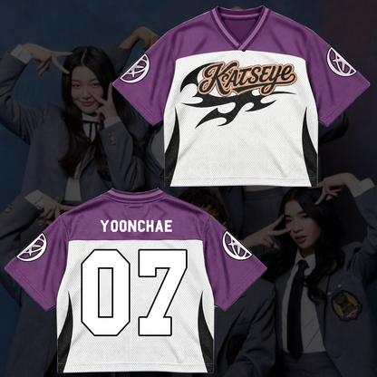 KATSEYE Purple Flame Streetwear Mixed Mesh Jersey For Fans