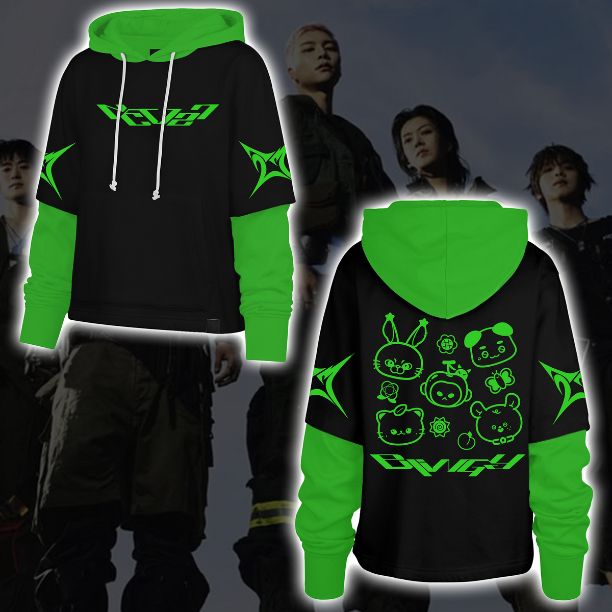 NCT 127 Blingy Full-Group niedliches Cartoon-Maskottchen Doodle Shortstop Kapuzenpullover Geschenk für Fans