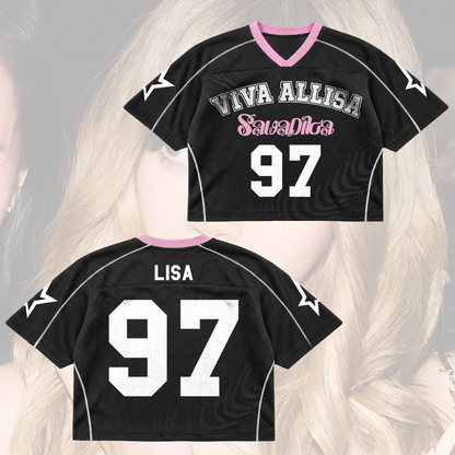 Lisa Sawatdeeka Mixed Mesh Jersey Black Kpop Blockcore Shirt Fan Gifts