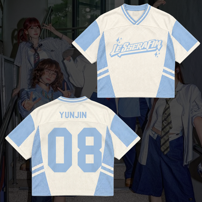 LE SSERAFIM Made My Night Tour Petrolfarbenes/Pinkes Mixed-Mesh-Trikot Fan-Geschenke
