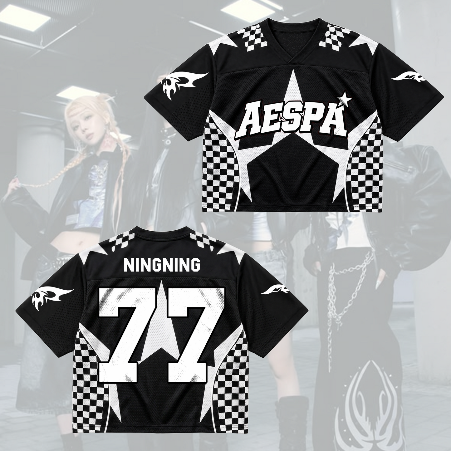 Checkered Aespa Synk Complexity Tour Mixed Mesh Jersey Special Fan Gifts