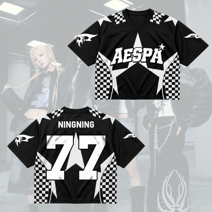 Checkered Aespa Synk Complexity Tour Mixed Mesh Jersey Special Fan Gifts