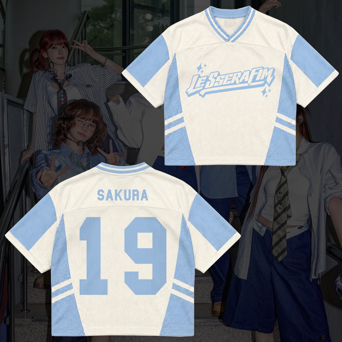 LE SSERAFIM Made My Night Tour Petrolfarbenes/Pinkes Mixed-Mesh-Trikot Fan-Geschenke