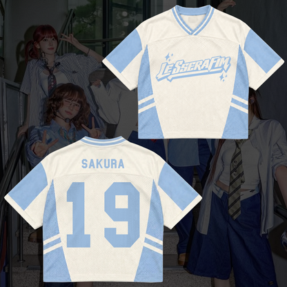LE SSERAFIM Made My Night Tour Petrolfarbenes/Pinkes Mixed-Mesh-Trikot Fan-Geschenke
