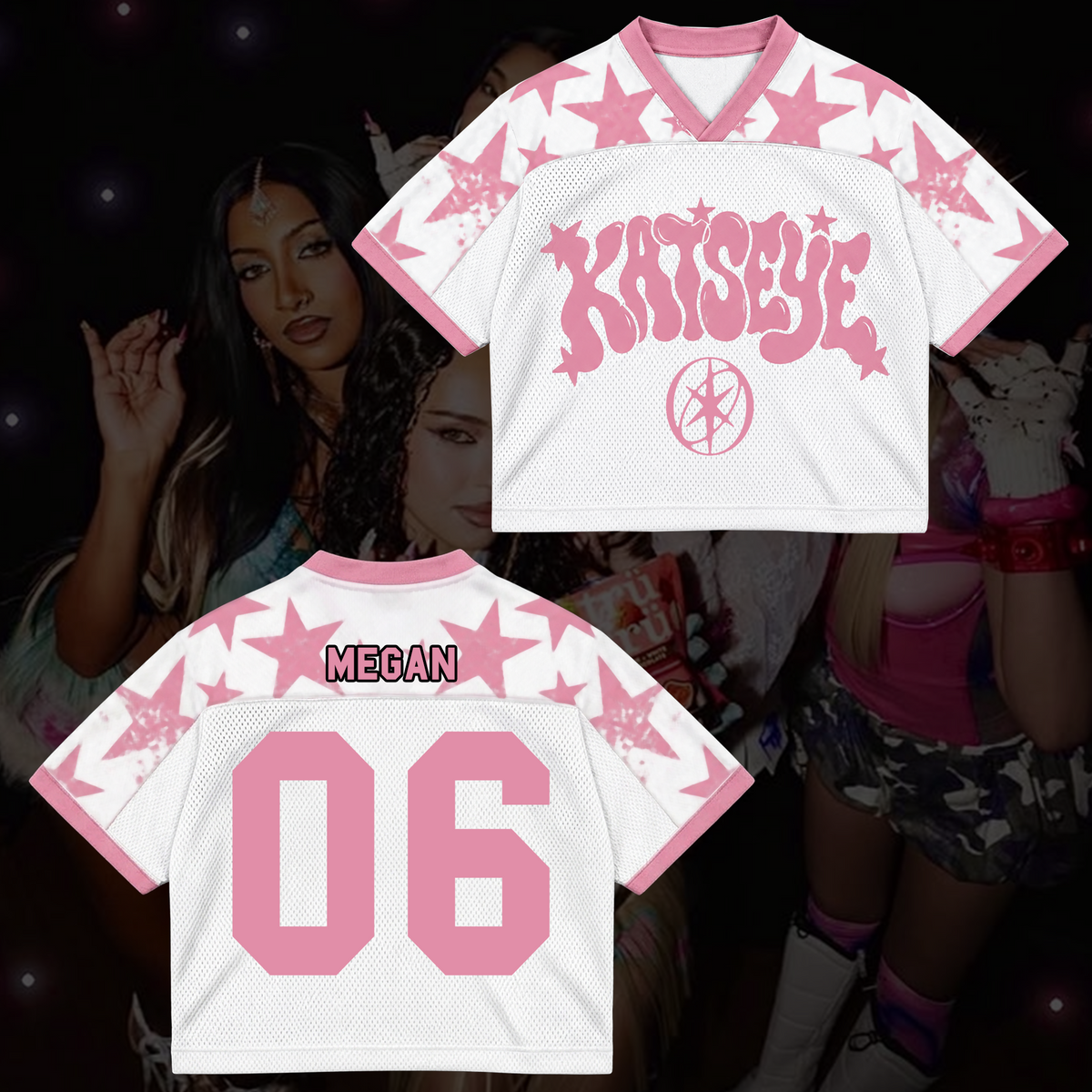 KATSEYE Pink Star Mixed Mesh Jersey The Wildworld Tour Merch Gift For Fans