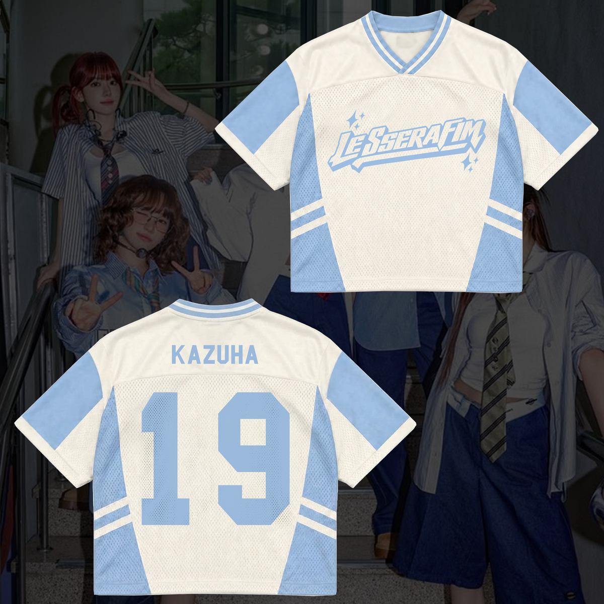 LE SSERAFIM Made My Night Tour Petrolfarbenes/Pinkes Mixed-Mesh-Trikot Fan-Geschenke