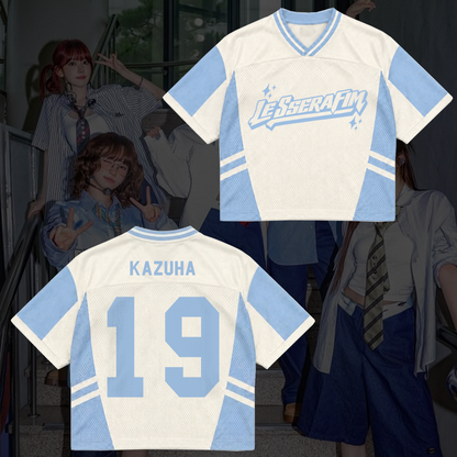 LE SSERAFIM Made My Night Tour Petrolfarbenes/Pinkes Mixed-Mesh-Trikot Fan-Geschenke