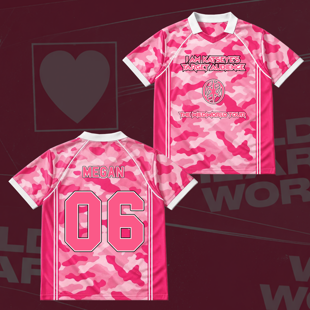 Katseye The Wildworld Tour Pink Camo Winged Neck Baseball Shirt Gift for Fans
