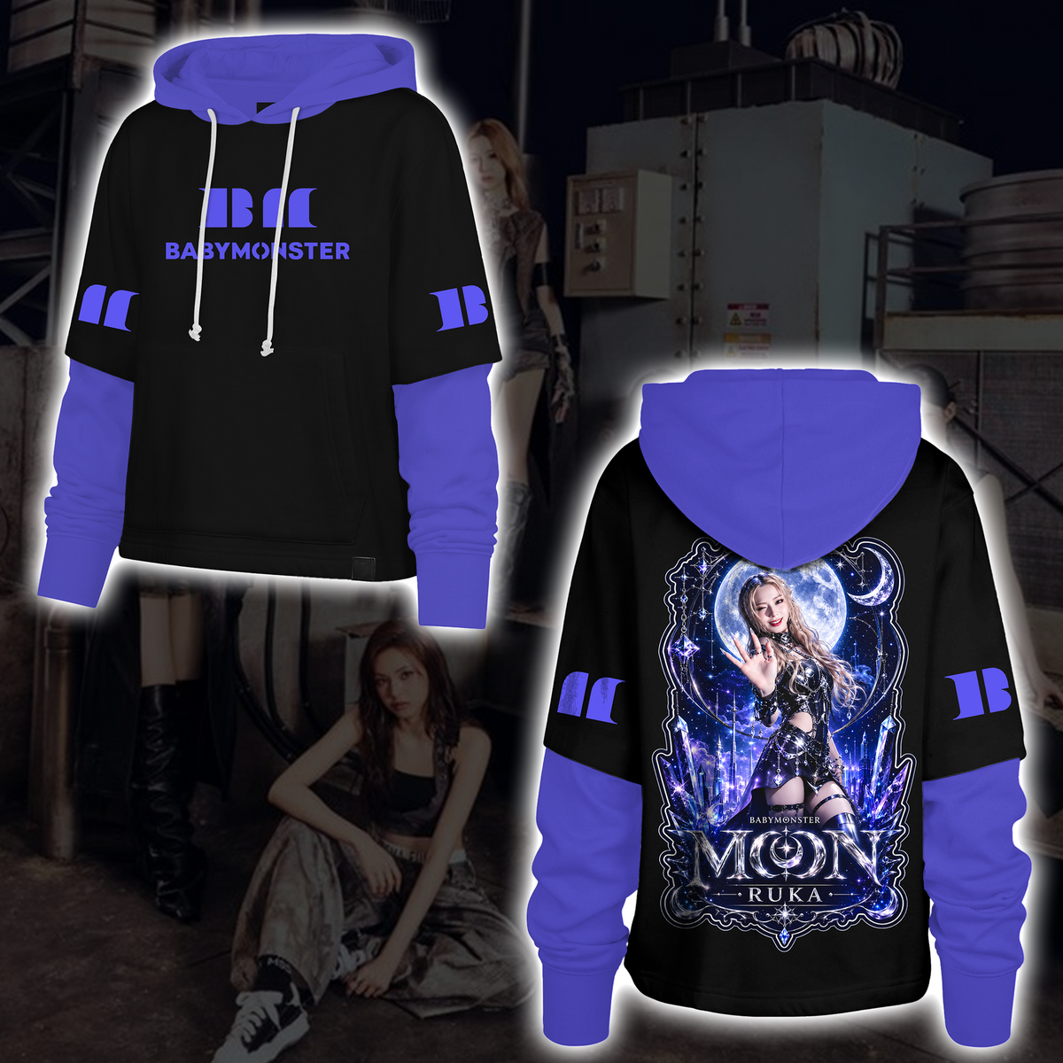 Dreamy Choom Tour Babymonster Moon Dark Aesthetic Shortstop Hoodie Halloween Gift for Fans