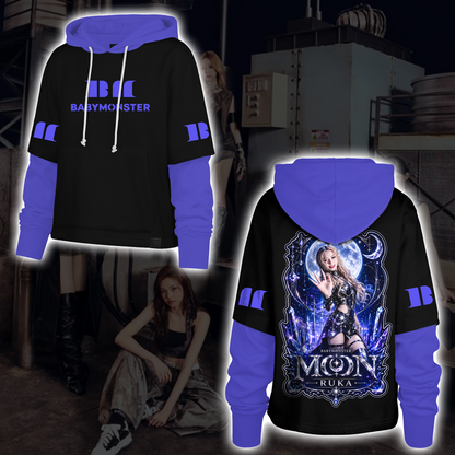 Dreamy Choom Tour Babymonster Moon Dark Aesthetic Shortstop Hoodie Halloween Gift for Fans