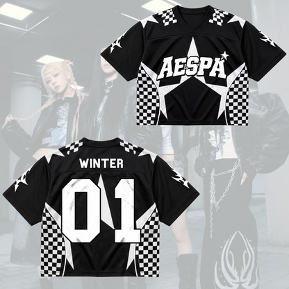 Checkered Aespa Synk Complexity Tour Mixed Mesh Jersey Special Fan Gifts