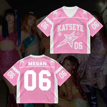 KATSEYE Pink Star Mixed Mesh Jersey Concert Merch Gift For Fans