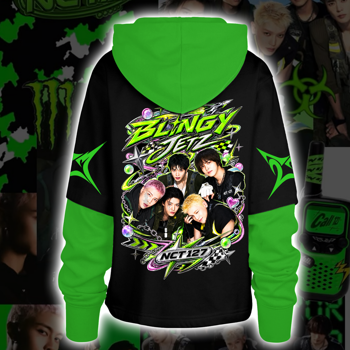 NCT 127 Blingy Album Full Group Neon-Colorblock-Shortstop-Hoodie Geschenk für Fans
