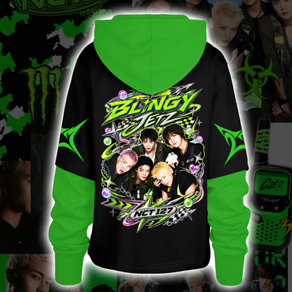NCT 127 Blingy Album Full Group Neon-Colorblock-Shortstop-Hoodie Geschenk für Fans