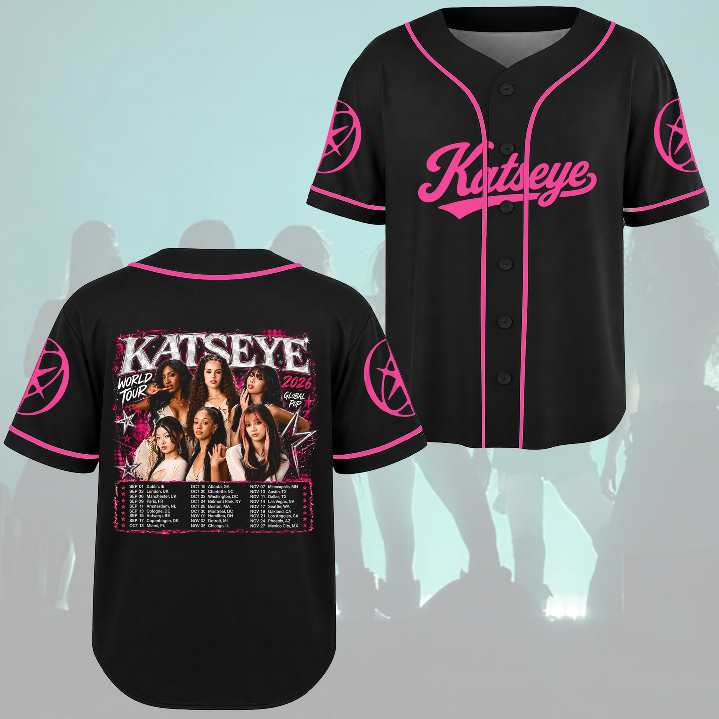 KATSEYE World Tour Black Pink Baseball Jersey Eyekons Merch Gift