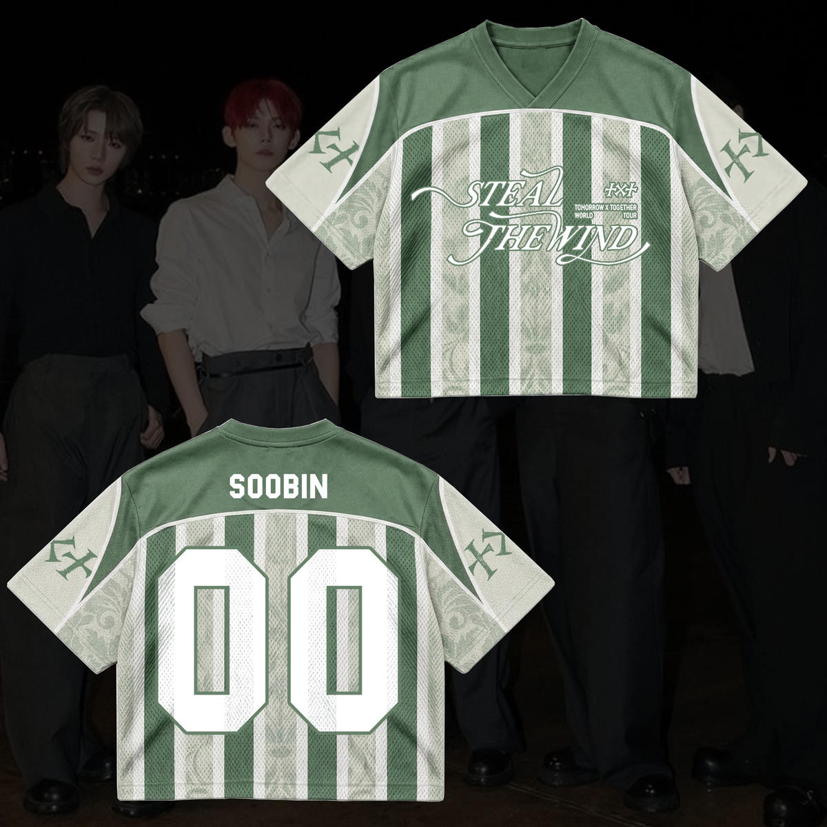 TXT Steal The Wind Tour Vintage Stripe Retro Mixed Mesh Jersey For MOA